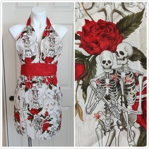 Skeletons and Roses Retro Hostess Apron